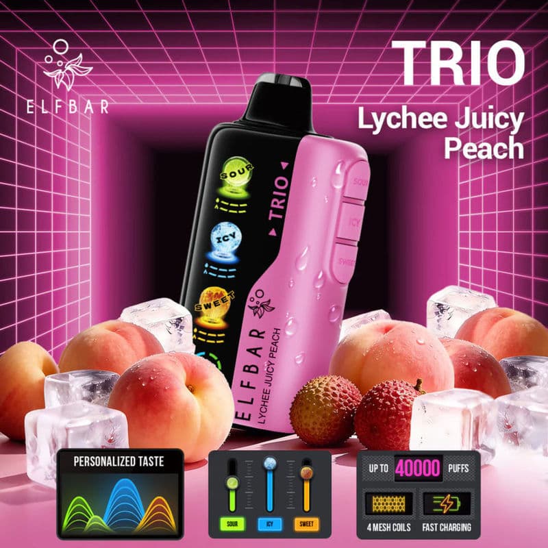 Elf Bar Trio Sour 40000 Puffs - Lychee Juicy Peach - Dally Vapes